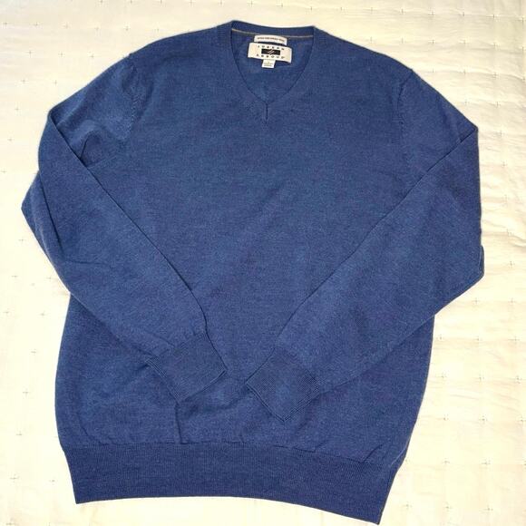 Joseph Abboud Merino Wool V-neck Pullover Sweater Men's L | Blue | EUC - Picture 2 of 10